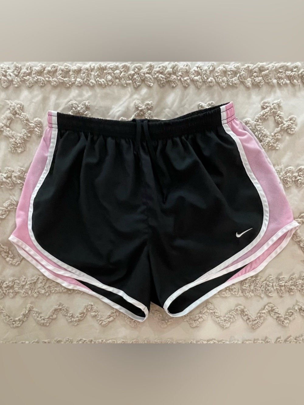 Nike Women's Black Shorts with Pink and White Trim